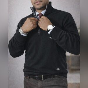 Tommy Bahama Men Black 1/4 Quarter Zip Pullover Sweatshirt  L business casual